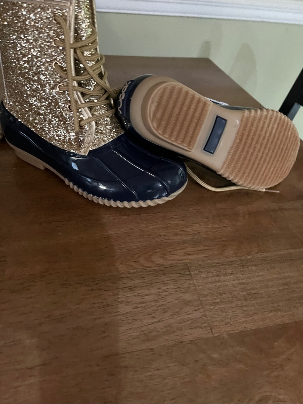 Sugar Women's Navy and Gold Glitter Duck Boots